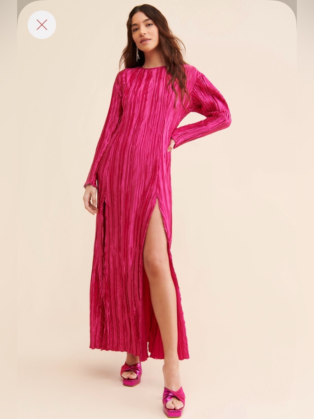 LAAGAM Arizona Fuchsia Magenta Pink Plisse Pleated Open Back Maxi Dress M